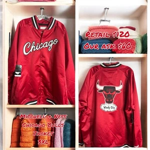 New Chicago Bulls Mens 3XL Mitchell & Ness Satin Button Snap Red Jacket $125 - Picture 1 of 4