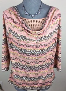 Lark Lane Women Size Medium Cowl Neck Beaded Multi Colors 3/4 Sleeve Blouse - Picture 1 of 5