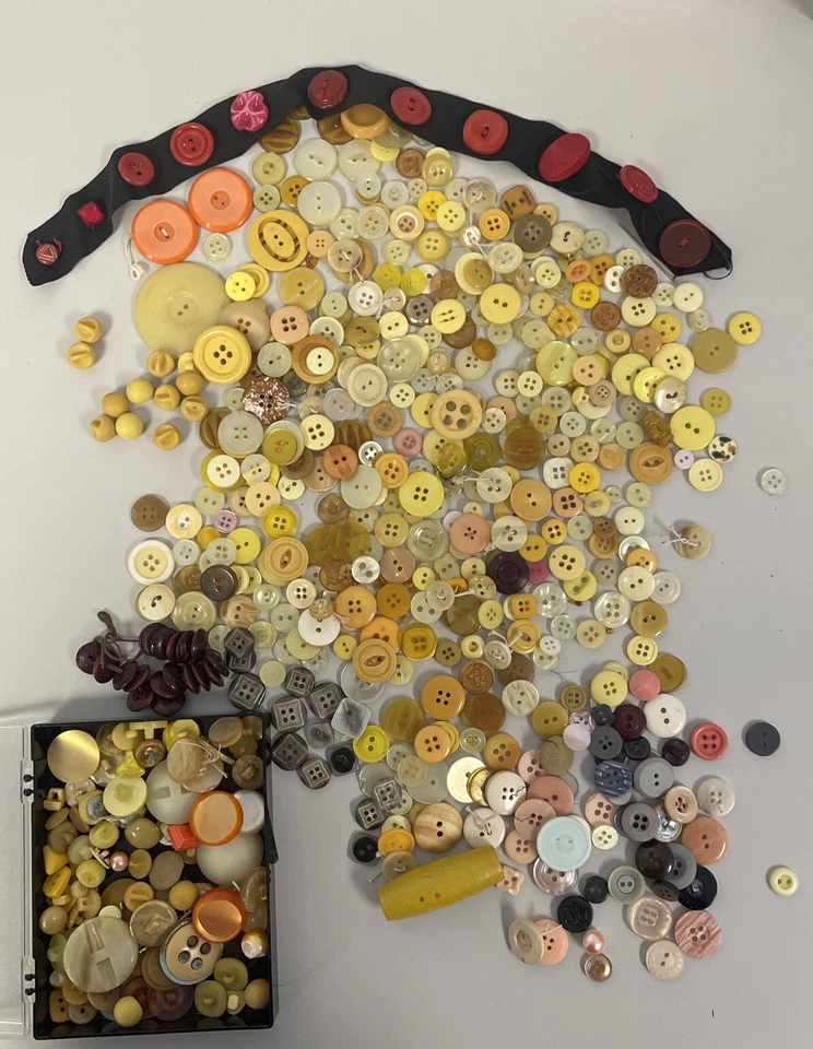 Vintage Buttons Black Yellow Orange Tan Peach  Plastic Assorted 4,2 Hole Shank - Image 1 of 4