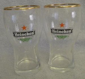 Lot of 2 Heineken Red Star .25L 5 1/8" Tall Tulip Glasses with Gold Rim - Used - Picture 1 of 5