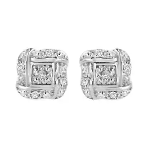 Sterling Silver Round Cut Diamond Square Stud Earrings (0.04 cttw, H-I Color, I2 - Picture 1 of 6