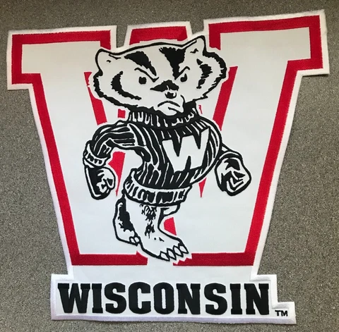 WISCONSIN BADGERS NCAA COLLEGE VINTAGE HUGE 14.75" LETTER MASCOT TEAM LOGO PATCH Cover