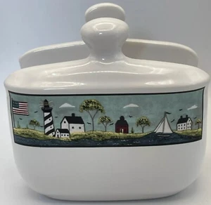 1998 Sakura Coastal Breeze Warren Kimble Napkin Holder Stoneware - Picture 1 of 6