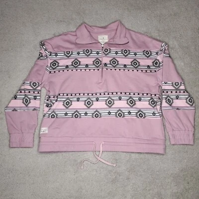 Simply Southern Pullover Women XL Pink Aztec 1/2 Zip Pockets Striped Draw String - Image 1 of 4