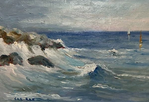 Antique Original Painting Landscape, Maritime, Boats, Sea, Waves signed - Picture 1 of 8