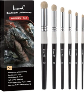 Drybrush Set-Hobby Detail Paint Brush Set, 6 Sizes Goat Hair Acrylic Paint Brush - Picture 1 of 12