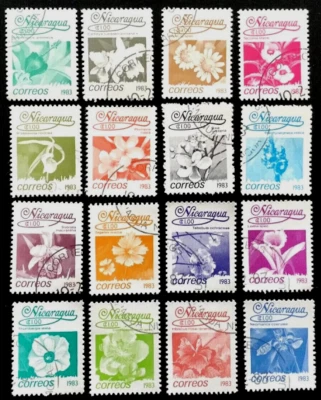 ORCHIDS FLOWERS FLORA Nicaragua !983 Sc 1209 - 1224 USED 2x complete sets 2 pics - Image 1 of 2