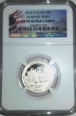 2016 S HARPERS FERRY CLAD 25C PF-70 ULTRA CAMEO NGC GRADED 01-113 - Image 1 of 2