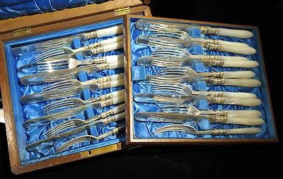 Canadian Mother of Pearl Silver Plated Fruit Set for 12 Watson & Pelton Montreal - Image 1 of 4