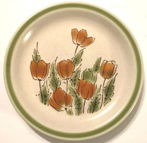 MEADOWBROOK Steinzeug Vintage Japan Orange Mohn Salatteller Grün Keramik 7,5 - Bild 1 von 3
