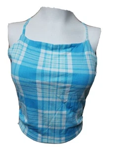 Rue 21 Women Jrs. Halter Summer Top Lace Up Back size XL Blue Gingham #J8XO - Picture 1 of 2