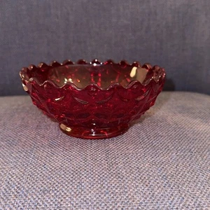 Fostoria Ruby Amberina Glass Holly Berry Vintage Candy Dish Bowl 5 1/2" - Picture 1 of 5