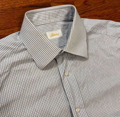 Brioni Italy Dress Shirt Mens 16-41 Blue White Check French Cuffs Button Up - Image 1 of 4