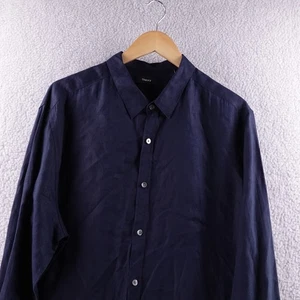 Theory Men's XXL Navy Blue Long Sleeve Button Down Dress Shirt  100% Linen - Picture 1 of 8