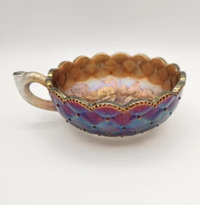 Vintage Indiana Glass Amethyst Carnival Quilted Poppy Nappy Dish Bowl Handle - Picture 1 of 21