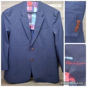 Blazer Robert Graham Para Hombres 48 Azul Salinas Seersucker Manga No Estructurada 24" - Imagen 1 de 15