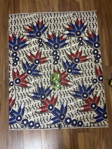 Dutch Holland Red Wax Block Print Cotton Vlisco Red Blue Fabric Hollandais - Picture 1 of 10