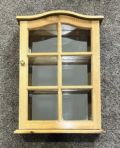 Wooden Oak Mirror Curio Cabinet 3 Display Shelves Wall Hanging Heavy 20.5” - Picture 1 of 9