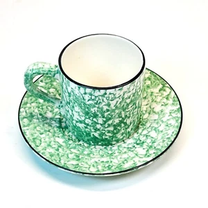 Juego de 1 taza de platillo pintado con esponja verde Stangl Pottery Town and Country - Imagen 1 de 6