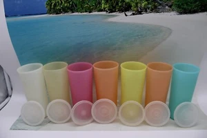 Vintage Tupperware 107-53 Drinking Glasses Tumblers Pastel Stacking Set 7 w/ Lid - Picture 1 of 5