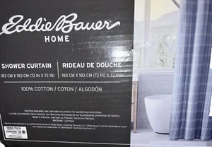 Eddie Bauer Home Shower Curtain Blue and White Plaid 100% Cotton 72" X 72" - Picture 1 of 1