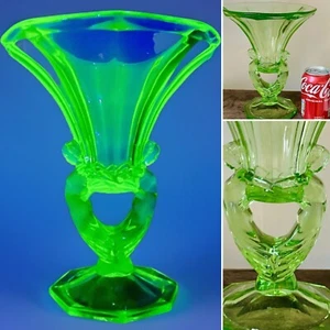 "Florero Art Deco de Colección Impresionante Libochovice Vidrio URANIO DAMAS DESNUDAS 10""" - Imagen 1 de 12