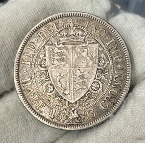 1893 Großbritannien Half Crown Münze Top Zustand Hoher Wert - Bild 1 von 6