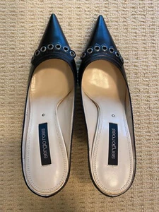 Sergio Rossi Authentic Embellished Black Leather Mules Size IT36 - Picture 1 of 12
