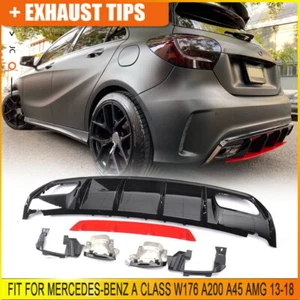 Rear Bumper Diffuser Lip +Exhaust Tips For Benz W176 A200 A250 A45   2013-18  - Picture 1 of 12