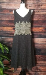 Adrianna Papell Dress Size 10 Zip Back Lined Black Tan 100% Silk READ Desc - Picture 1 of 13