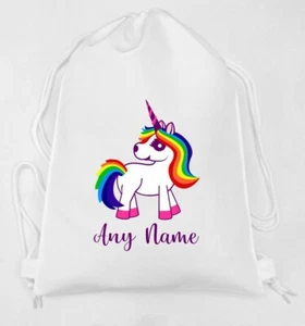 Personalised Unicorn Cartoon Name Print WHITE Kids Child School Sport Gym PE Bag - Picture 1 of 5