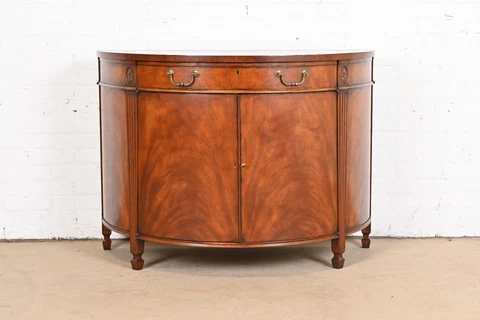 Georgian Flame Mahogany Demilune Cabinet in the Manner of Baker Furniture Cover