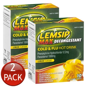 2 x Lemsip Max Decongestant Cold & Flu Fever Relief Lemon Powder Hot Drink 10 Pk - Picture 1 of 12