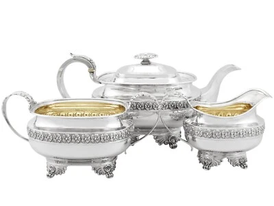 Antiguo juego de té de tres piezas de plata de ley, estilo Regencia - Jorge IV Foto 1 de 4