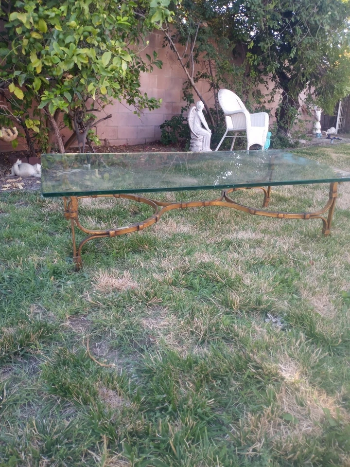  SX graham co  Vintage Spanish Gold Wrought Iron Coffee Table withGlass Mexico - Image 1 of 4