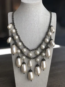 NWOT TALBOTS Lustrous Faux Pearl Graduated Tear Drop Gold STATEMENT NECKLACE - Picture 1 of 5