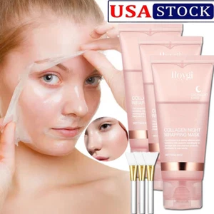 2 Pack Collagen Overnight Wrapping Peel Off Facial Mask Renewal Night Skin Care - Picture 1 of 21