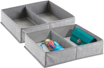 mDesign Set of 2 Dresser Drawer Inserts Fabric Storage Boxes Organiser - Grey - Image 1 of 4