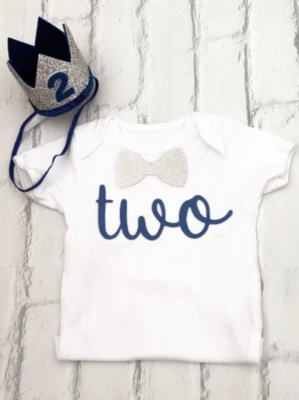 FLORENCE LILY BOUTIQUE Baby Boys Cake Smash Outfit Set Second 2nd Two Birthday Blue Silver Crown Hat