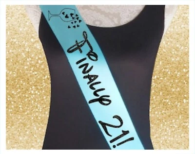 Birthday Sash Finally 21 in Disney Font Glitter Wording In Many Color Choices - Image 1 of 4