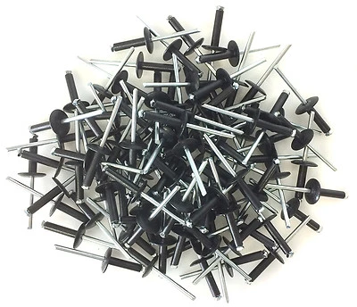 100 3/16" Large Head Black Painted Aluminum Exploding Pop Rivets #1286