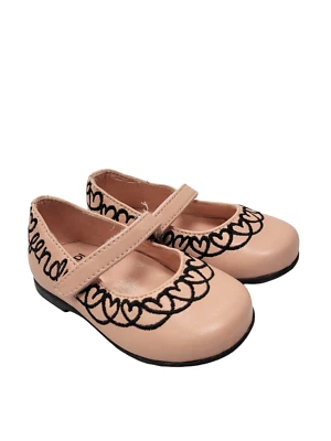 NUEVO SIN ETIQUETAS Zapatos de Ballet Fendi Niñas Cuero Rosa con Estampado de Logotipo Corazón Negro 20 EE. UU. 4 Foto 1 de 3