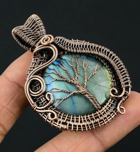 Tree of Life Copper Wire Wrapped Labradorite Gemstone Handmade Pendant Jewelry - Picture 1 of 5