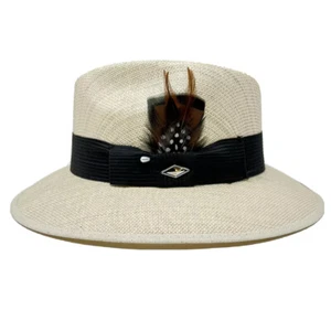 Whittier Viejo Lowrider Fedora Straw Hat Mens Tan With Brown Combo Feather - Picture 1 of 5