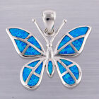 Butterfly Ocean Blue Fire Opal Silver Jewelry Necklace Pendant
