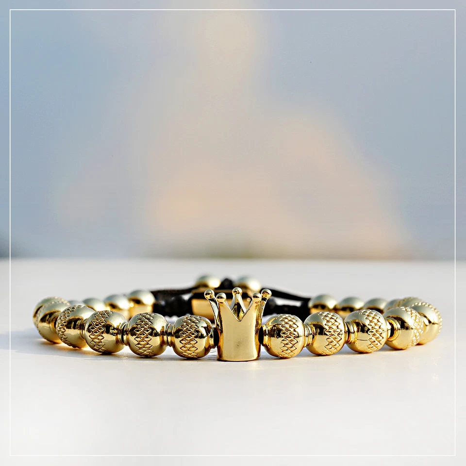 Luxury Men Gold Crown Stainless Steel Bracelets Copper Handmade Bangle Jewelry - Image 1 of 4
