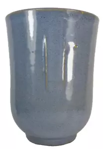 Art Pottery Flower Vase Blue Stoneware Mid Century Modern 6in As Is - Picture 1 of 12