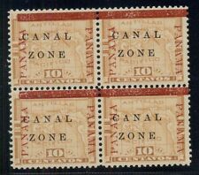 CANAL ZONE #13 10¢ yellow, Block of 4, og, NH, XF 