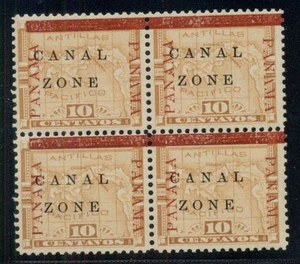 CANAL ZONE #13 10¢ yellow, Block of 4, og, NH, XF - Picture 1 of 1