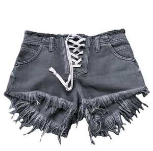 WE THE FREE PEOPLE | Charcoal Gray Tie Front Shorts Raw Hem Boho | Size 24 / 0 - Picture 1 of 7